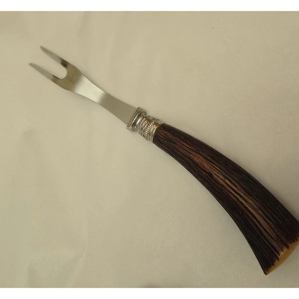 Vtg Washington Forge 2 Prong Carving Fork With Faux Antler Handle Stainless 10